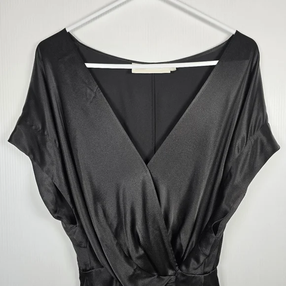 Michelle Mason Wide-Neck Faux Wrap Mini Dress In Black 100% Silk Deep V Neck 6 - Picture 3 of 14